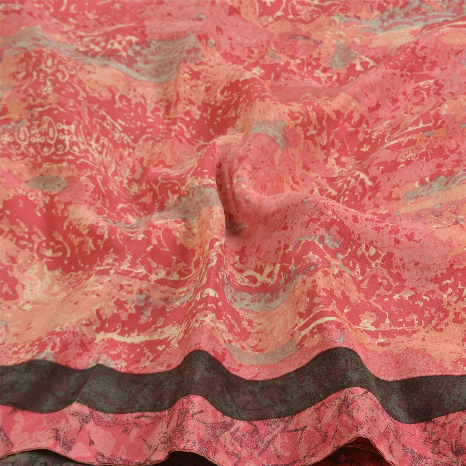 Sanskriti Vintage Sarees Pink 100% Pure Crepe Silk Printed Sari 5Yd Craft Fabric, PRC-18922-Pink-Printed Floral Design-Pure Crepe Silk-4