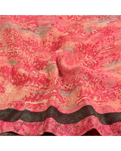 Sanskriti Vintage Sarees Pink 100% Pure Crepe Silk Printed Sari 5Yd Craft Fabric, PRC-18922-Pink-Printed Floral Design-Pure Crepe Silk-4