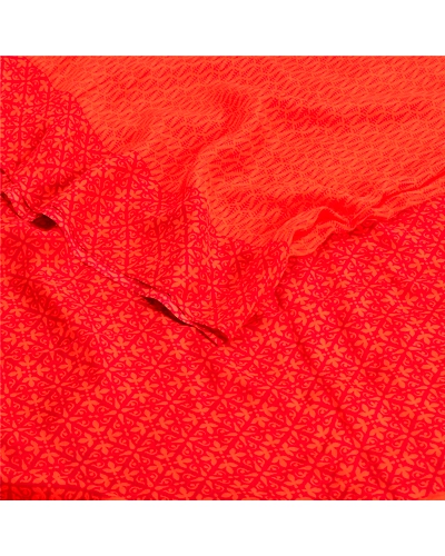 Sanskriti Vintage Sarees Indian Orange Pure Crepe Silk Sari Printed Craft Fabric, PRC-18934-Orange-Printed Floral Design-Pure Crepe Silk-2
