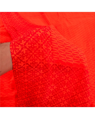 Sanskriti Vintage Sarees Indian Orange Pure Crepe Silk Sari Printed Craft Fabric, PRC-18934-Orange-Printed Floral Design-Pure Crepe Silk-3