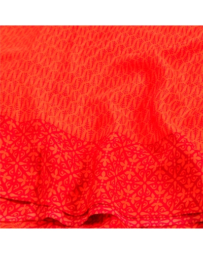 Sanskriti Vintage Sarees Indian Orange Pure Crepe Silk Sari Printed Craft Fabric, PRC-18934-Orange-Printed Floral Design-Pure Crepe Silk-6