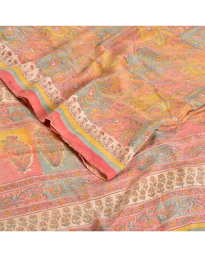 Sanskriti Vintage Sarees Indian Multi Pure Crepe Silk Printed Sari Craft Fabric, PRC-18936-Multi-Printed Floral Design-Pure Crepe Silk-2