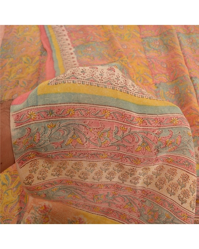 Sanskriti Vintage Sarees Indian Multi Pure Crepe Silk Printed Sari Craft Fabric, PRC-18936-Multi-Printed Floral Design-Pure Crepe Silk-3