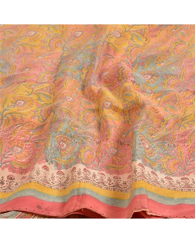 Sanskriti Vintage Sarees Indian Multi Pure Crepe Silk Printed Sari Craft Fabric, PRC-18936-Multi-Printed Floral Design-Pure Crepe Silk-6