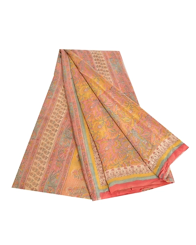 Sanskriti Vintage Sarees Indian Multi Pure Crepe Silk Printed Sari Craft Fabric, PRC-18936-Multi-Printed Floral Design-Pure Crepe Silk-7
