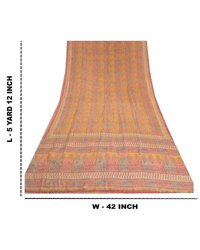 Sanskriti Vintage Sarees Indian Multi Pure Crepe Silk Printed Sari Craft Fabric, PRC-18936-Multi-Printed Floral Design-Pure Crepe Silk-9
