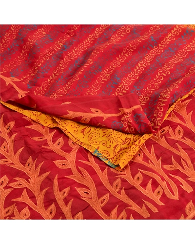 Sanskriti Vintage Sarees Yellow Embroidered Pure Crepe Silk Printed Sari Fabric, PRC-18957-Yellow-Printed Floral Design-Pure Crepe Silk-1