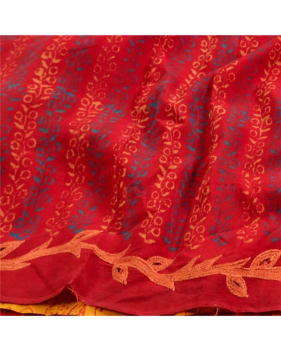 Sanskriti Vintage Sarees Yellow Embroidered Pure Crepe Silk Printed Sari Fabric, PRC-18957-Yellow-Printed Floral Design-Pure Crepe Silk-3