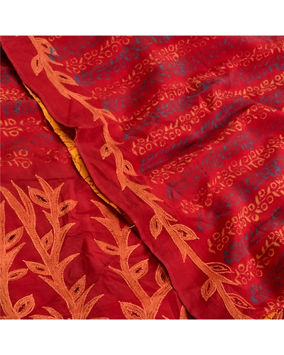 Sanskriti Vintage Sarees Yellow Embroidered Pure Crepe Silk Printed Sari Fabric, PRC-18957-Yellow-Printed Floral Design-Pure Crepe Silk-5