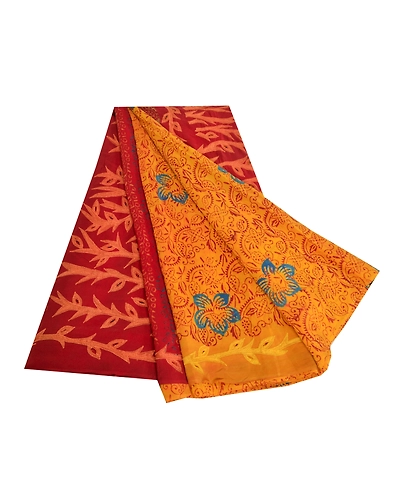 Sanskriti Vintage Sarees Yellow Embroidered Pure Crepe Silk Printed Sari Fabric, PRC-18957-Yellow-Printed Floral Design-Pure Crepe Silk-7