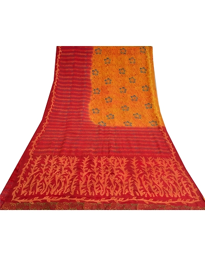 Sanskriti Vintage Sarees Yellow Embroidered Pure Crepe Silk Printed Sari Fabric, PRC-18957-Yellow-Printed Floral Design-Pure Crepe Silk-8