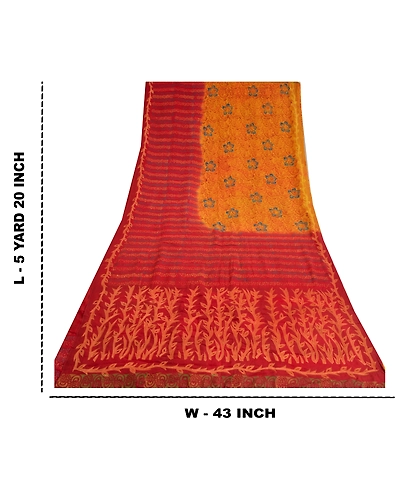 Sanskriti Vintage Sarees Yellow Embroidered Pure Crepe Silk Printed Sari Fabric, PRC-18957-Yellow-Printed Floral Design-Pure Crepe Silk-9