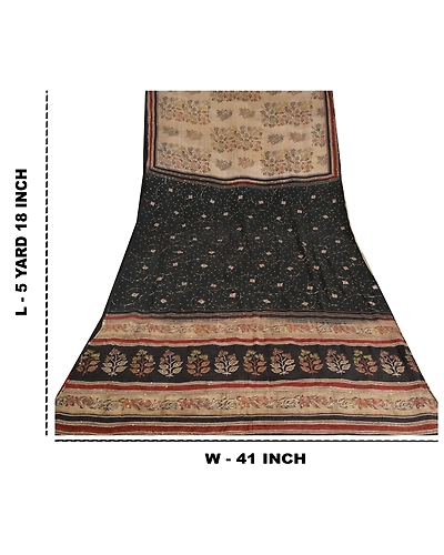 Sanskriti Vintage Sarees Ivory Hand Beaded Pure Crepe Silk Printed Sari Fabric, PRC-18963-Ivory-Printed Floral Design-Pure Crepe Silk-9