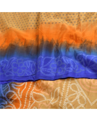 Sanskriti Vintage Sarees From India Beige Pure Crepe Silk Printed Sari Fabric, PRC-18964-Beige-Printed Floral Design-Pure Crepe Silk-6