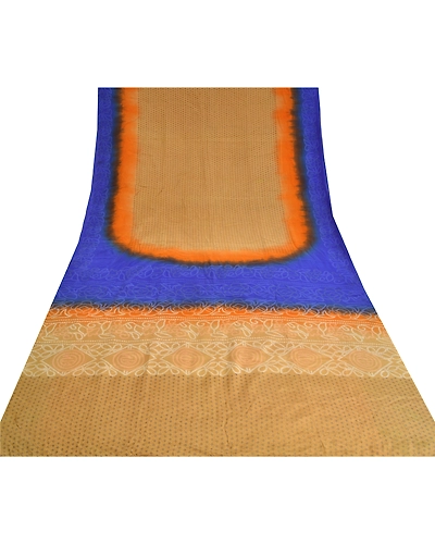 Sanskriti Vintage Sarees From India Beige Pure Crepe Silk Printed Sari Fabric, PRC-18964-Beige-Printed Floral Design-Pure Crepe Silk-8