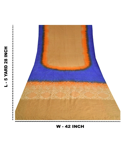 Sanskriti Vintage Sarees From India Beige Pure Crepe Silk Printed Sari Fabric, PRC-18964-Beige-Printed Floral Design-Pure Crepe Silk-9