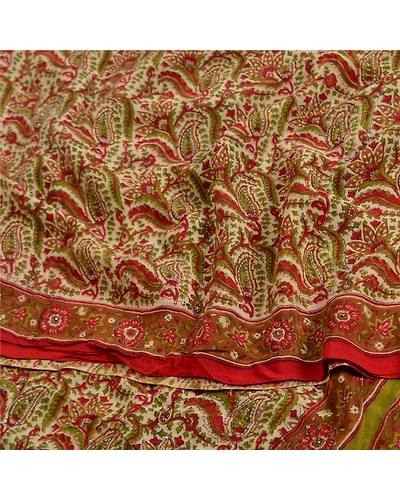 Sanskriti Vintage Sarees Multi Hand Beaded Pure Crepe Silk Printed Sari Fabric, PRC-18966-Multi-Printed Floral Design-Pure Crepe Silk-6