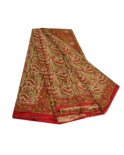 Sanskriti Vintage Sarees Multi Hand Beaded Pure Crepe Silk Printed Sari Fabric, PRC-18966-Multi-Printed Floral Design-Pure Crepe Silk-7