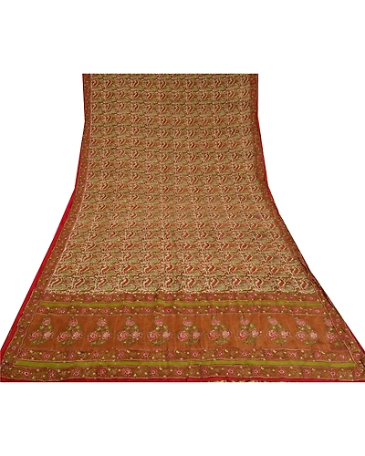 Sanskriti Vintage Sarees Multi Hand Beaded Pure Crepe Silk Printed Sari Fabric, PRC-18966-Multi-Printed Floral Design-Pure Crepe Silk-8