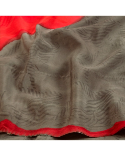 Sanskriti Vintage Sarees Gray Hand Beaded Pure Crepe Silk Print Sari Soft Fabric, PRC-18972-Gray-Printed Floral Design-Pure Crepe Silk-6