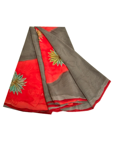 Sanskriti Vintage Sarees Gray Hand Beaded Pure Crepe Silk Print Sari Soft Fabric, PRC-18972-Gray-Printed Floral Design-Pure Crepe Silk-7