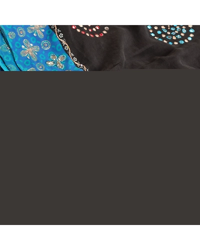 Sanskriti Vintage Sarees Black Hand Beaded Pure Crepe Silk Printed Sari Fabric, PRC-18975-Black-Printed Floral Design-Pure Crepe Silk-5