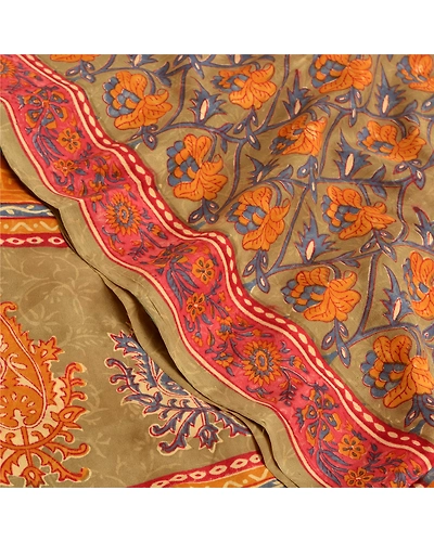 Sanskriti Vintage Sarees Green Indian Pure Crepe Silk Printed Sari Craft Fabric, PRC-18979-Green-Printed Floral Design-Pure Crepe Silk-5