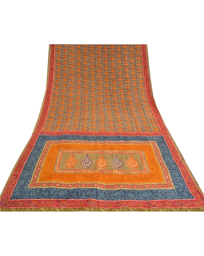 Sanskriti Vintage Sarees Green Indian Pure Crepe Silk Printed Sari Craft Fabric, PRC-18979-Green-Printed Floral Design-Pure Crepe Silk-8