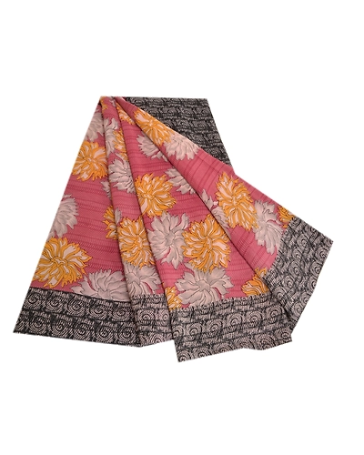 Sanskriti Vintage Sarees From India Purple Pure Crepe Silk Printed Sari Fabric, PRC-18989-Purple-Printed Floral Design-Pure Crepe Silk-7