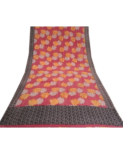 Sanskriti Vintage Sarees From India Purple Pure Crepe Silk Printed Sari Fabric, PRC-18989-Purple-Printed Floral Design-Pure Crepe Silk-8