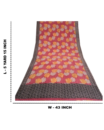 Sanskriti Vintage Sarees From India Purple Pure Crepe Silk Printed Sari Fabric, PRC-18989-Purple-Printed Floral Design-Pure Crepe Silk-9
