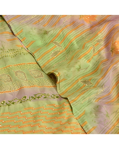 Sanskriti Vintage Sarees Hand Beaded Kantha Pure Crepe Silk Sari Craft Fabric, PRC-18993-Multi-Printed Floral Design-Pure Crepe Silk-5
