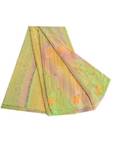 Sanskriti Vintage Sarees Hand Beaded Kantha Pure Crepe Silk Sari Craft Fabric, PRC-18993-Multi-Printed Floral Design-Pure Crepe Silk-7
