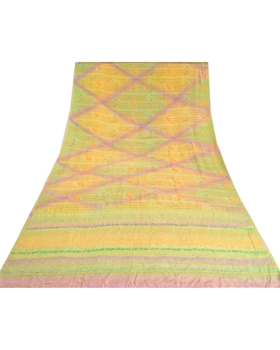 Sanskriti Vintage Sarees Hand Beaded Kantha Pure Crepe Silk Sari Craft Fabric, PRC-18993-Multi-Printed Floral Design-Pure Crepe Silk-8