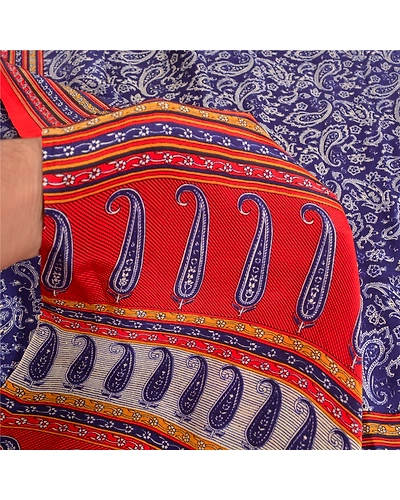 Sanskriti Vintage Sarees From India Blue Pure Crepe Silk Print Sari Craft Fabric, PRC-18999-Blue-Printed Floral Design-Pure Crepe Silk-3