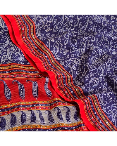 Sanskriti Vintage Sarees From India Blue Pure Crepe Silk Print Sari Craft Fabric, PRC-18999-Blue-Printed Floral Design-Pure Crepe Silk-5