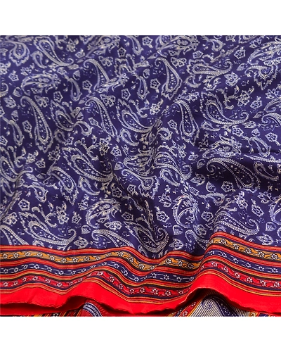 Sanskriti Vintage Sarees From India Blue Pure Crepe Silk Print Sari Craft Fabric, PRC-18999-Blue-Printed Floral Design-Pure Crepe Silk-6