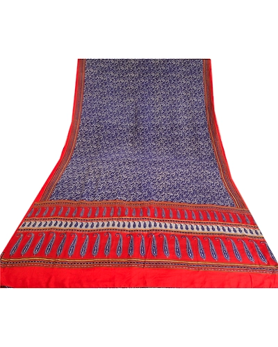 Sanskriti Vintage Sarees From India Blue Pure Crepe Silk Print Sari Craft Fabric, PRC-18999-Blue-Printed Floral Design-Pure Crepe Silk-8