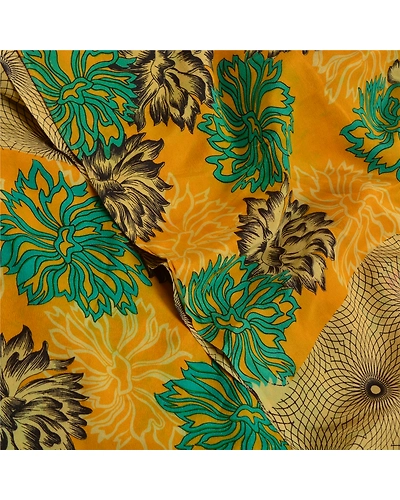 Sanskriti Vintage Sarees Green Indian Pure Crepe Silk Printed Sari Craft Fabric, PRC-19000-Green-Printed Floral Design-Pure Crepe Silk-5