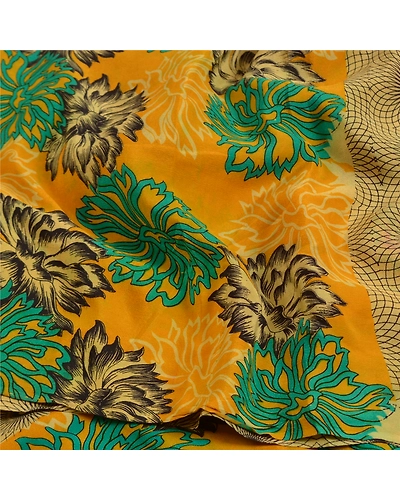 Sanskriti Vintage Sarees Green Indian Pure Crepe Silk Printed Sari Craft Fabric, PRC-19000-Green-Printed Floral Design-Pure Crepe Silk-6