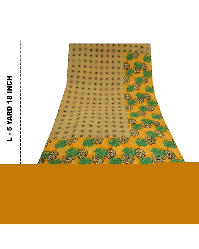 Sanskriti Vintage Sarees Green Indian Pure Crepe Silk Printed Sari Craft Fabric, PRC-19000-Green-Printed Floral Design-Pure Crepe Silk-9
