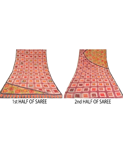 Sanskriti Vintage Sarees Hand Beaded Kantha Pure Crepe Silk Printed Sari Fabric, PRC-19007-Multi-Printed Floral Design-Pure Crepe Silk-4