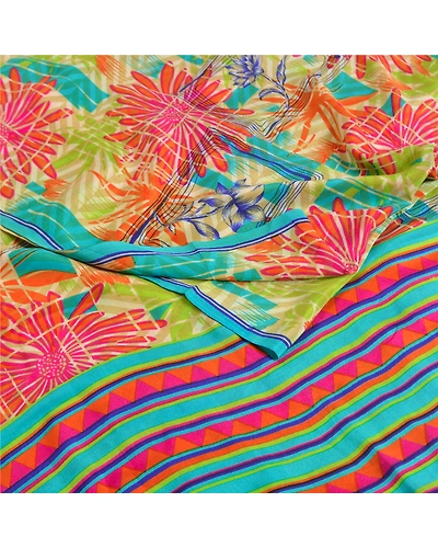 Sanskriti Vintage Sarees Multi Indian Printed Pure Crepe Silk Sari Craft Fabric, PRC-19018-Multi-Printed Floral Design-Pure Crepe Silk-1