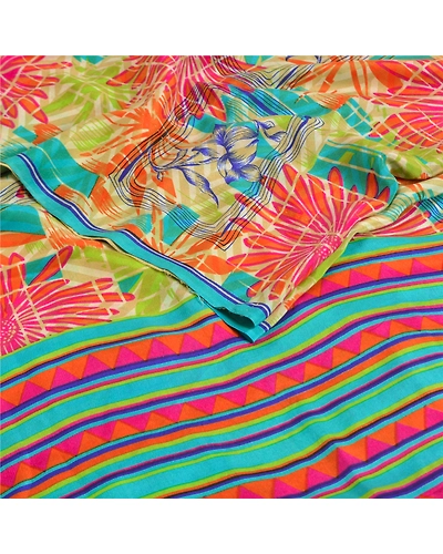 Sanskriti Vintage Sarees Multi Indian Printed Pure Crepe Silk Sari Craft Fabric, PRC-19018-Multi-Printed Floral Design-Pure Crepe Silk-2