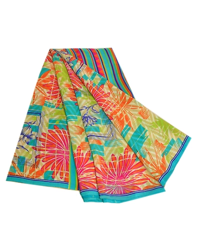 Sanskriti Vintage Sarees Multi Indian Printed Pure Crepe Silk Sari Craft Fabric, PRC-19018-Multi-Printed Floral Design-Pure Crepe Silk-8