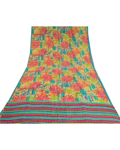 Sanskriti Vintage Sarees Multi Indian Printed Pure Crepe Silk Sari Craft Fabric, PRC-19018-Multi-Printed Floral Design-Pure Crepe Silk-9