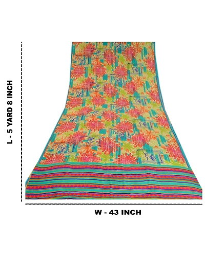 Sanskriti Vintage Sarees Multi Indian Printed Pure Crepe Silk Sari Craft Fabric, PRC-19018-Multi-Printed Floral Design-Pure Crepe Silk-11