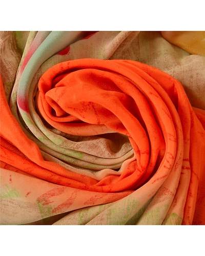 Sanskriti Vintage Printed Pure Crepe Silk Sarees Dress Making Sari Craft Fabric, PRC-1905-Orange-Printed Work With Floral &amp; Abstract Design-Pure Crepe Silk-6