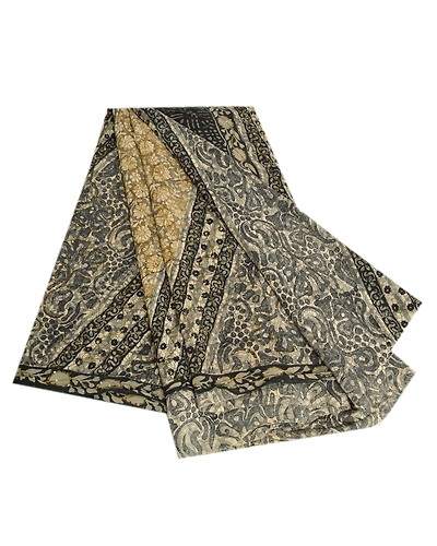 Sanskriti Vintage Sarees Black Hand Beaded Pure Crepe Silk Sari 5Yd Craft Fabric, PRC-19077-Black-Printed Floral Design-Pure Crepe Silk-7