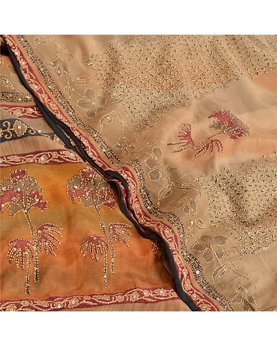 Sanskriti Vintage Sarees Multi Hand Beaded Kantha Pure Crepe Silk Sari Fabric, PRC-19078-Multi-Printed Floral Design-Pure Crepe Silk-5